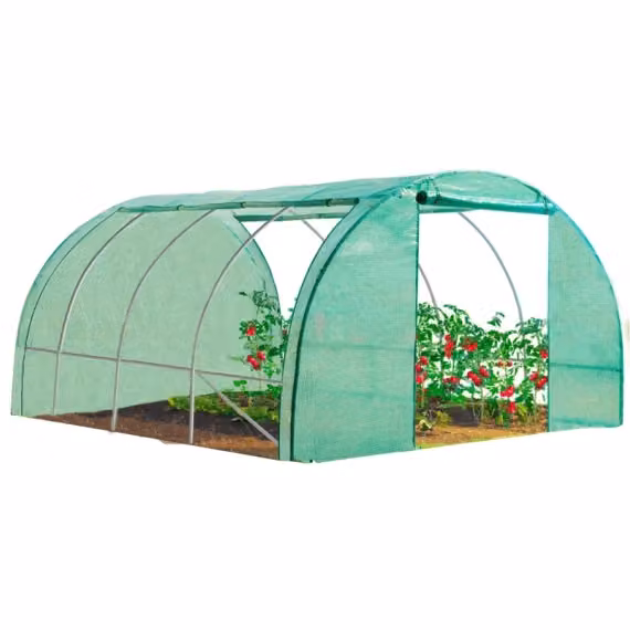 Serra da giardino a tunnel IDMarket verde con struttura in acciaio zincato, telo anti-UV, porta e finestre, L: 4 m, P: 3 m, H: 2 m – 1