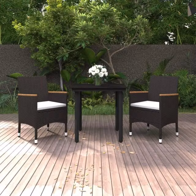 Set da Pranzo per Giardino Moderno vidaXL in Polyrattan con Piano in Vetro e Cuscini, Bianco e Nero
