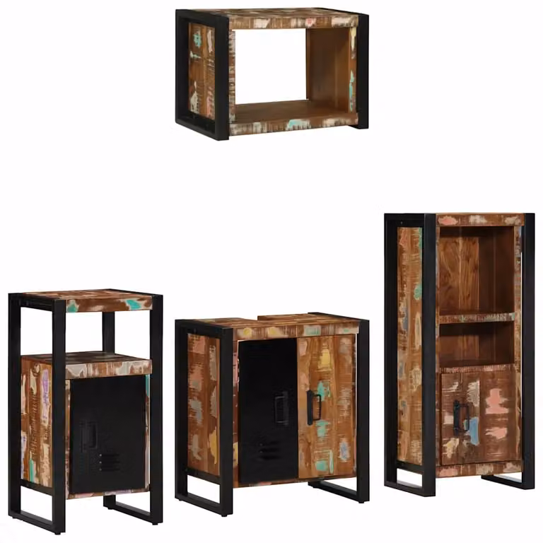 Set di mobili per il bagno moderno vidaXL in legno e metallo multicolore e nero con pensile e mobile lavabo L/P/H: 64,7 x 55,0 x 35,0 cm