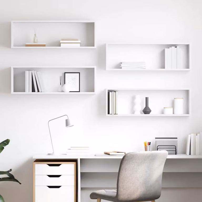 Set di 4 mensole a cubo vidaXL da parete in legno multistrato, colore bianco, L 80 cm x P 26,5 cm x H 15 cm