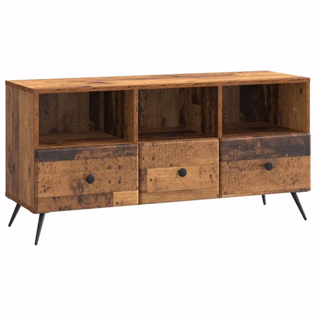 Mobile TV moderno in legno antico marrone con vani porta media, L 102 cm x P 34,5 cm x H 50 cm – 2