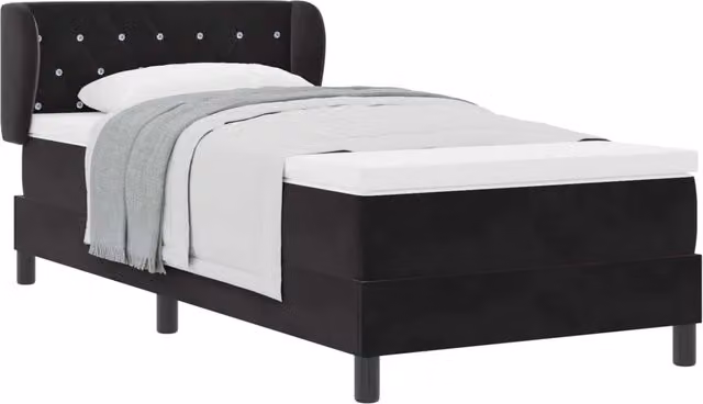 Letto singolo | Letto per adulti | Letto a molle con testiera Nero 90 x 190 cm Velluto