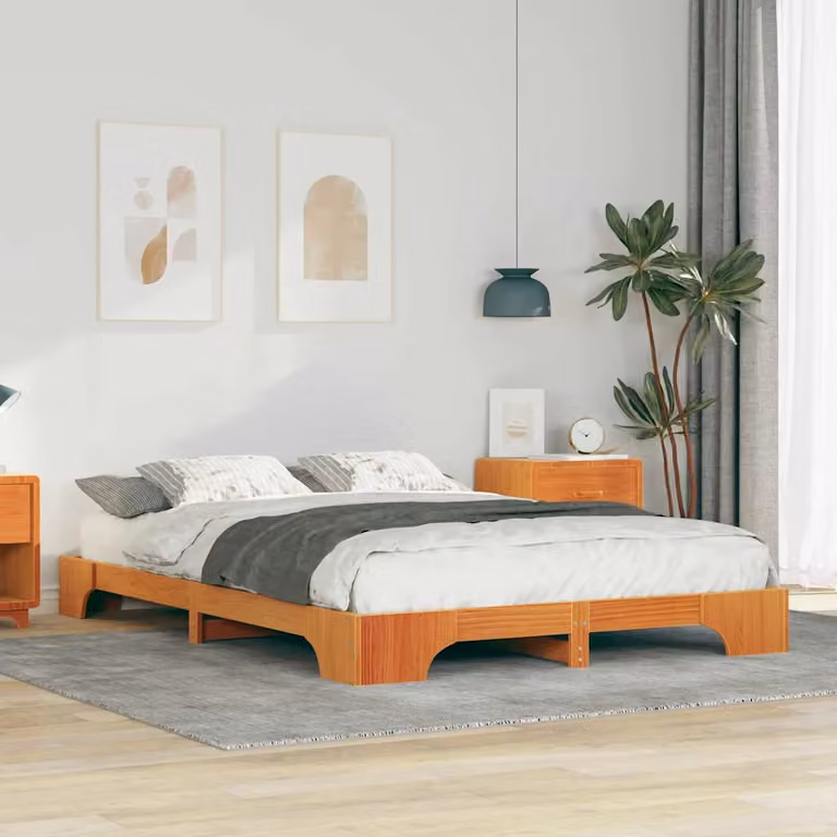 Struttura del letto moderna vidaXL in pino massello marrone L: 147 cm, P: 200 cm, H: 227 cm