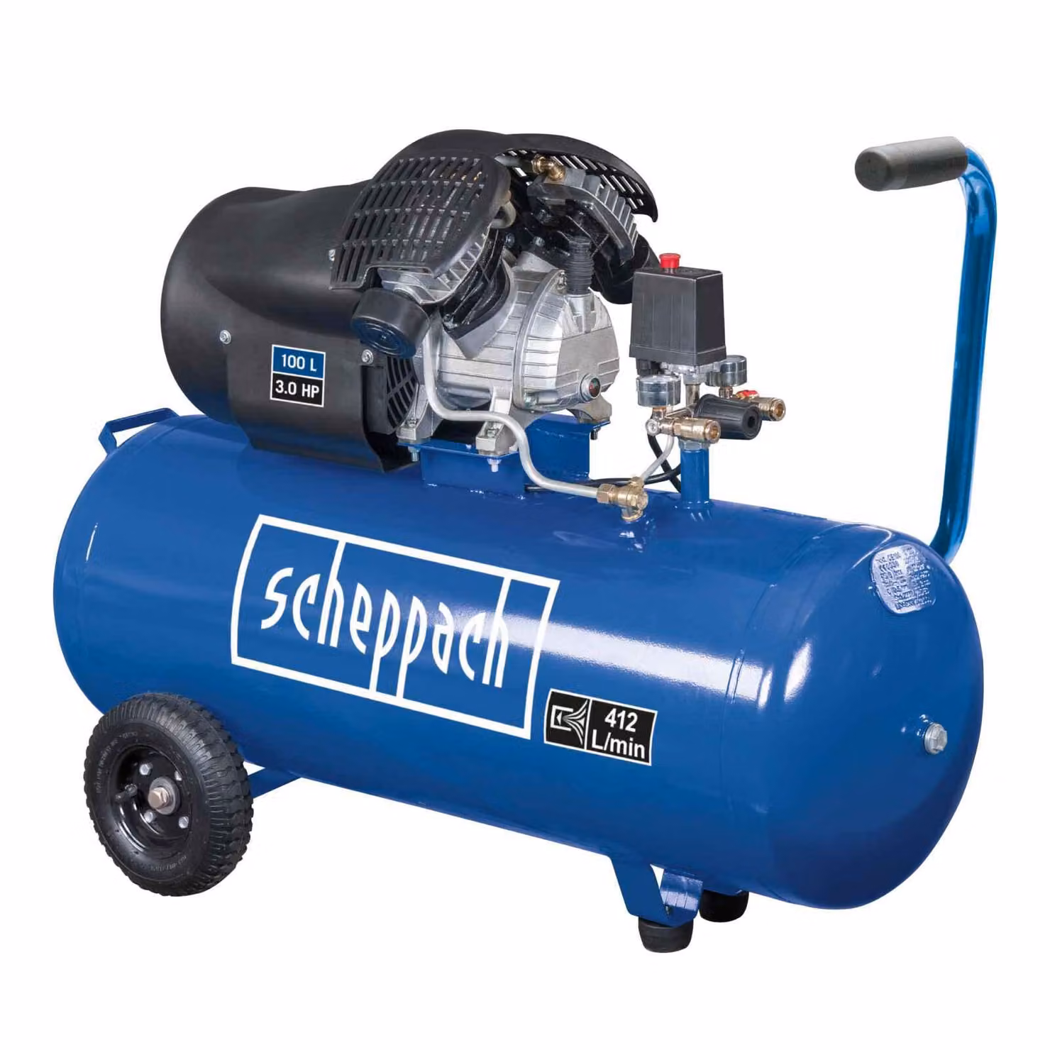 Compressore Scheppach HC120DC Compressore ad aria compressa | Pressione di esercizio 10 bar | Motore 3,0 CV | Serbatoio da 100 l | Portata di aspirazione 371 l/min