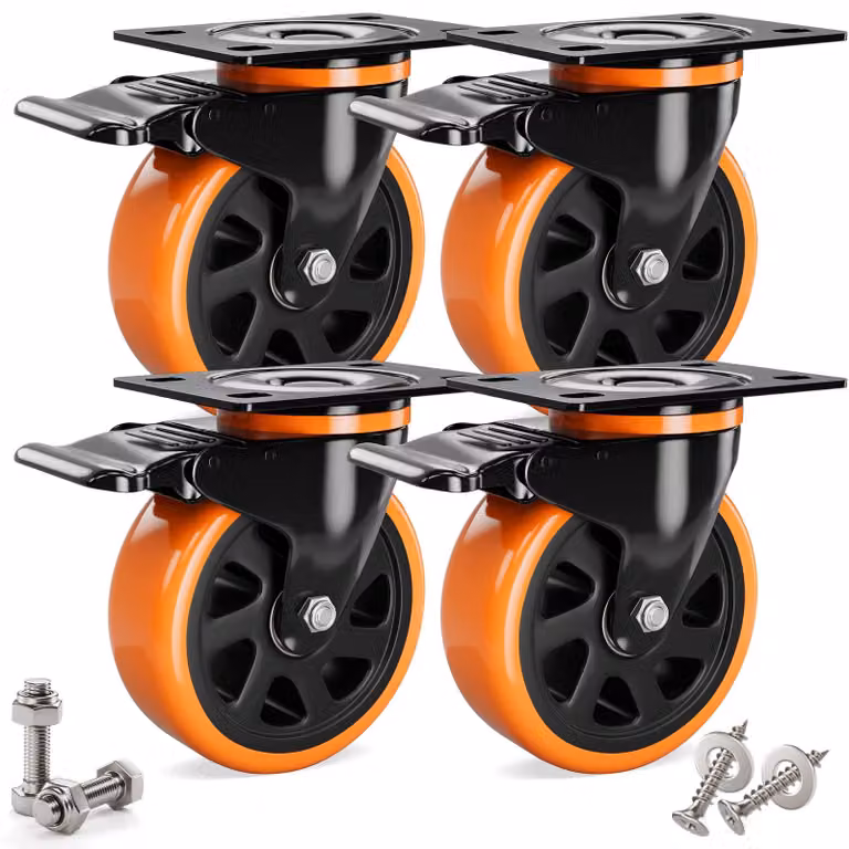 Ruote robuste da 100 mm con freno, capacità di carico di 600 kg, set di 4