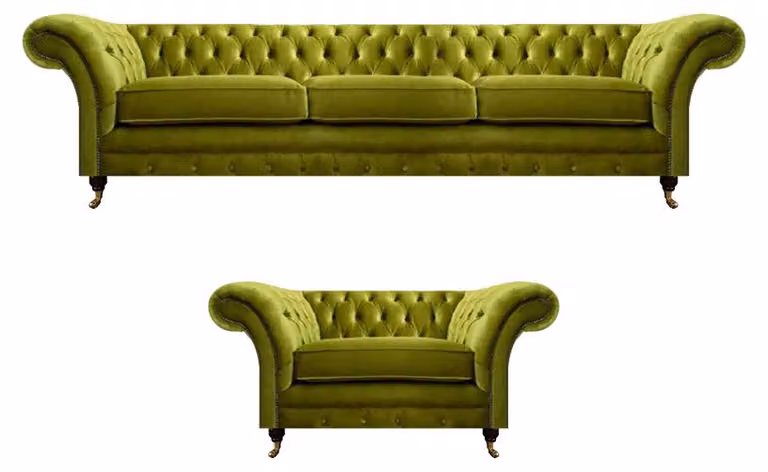 Olivengrünes Chesterfield Stoffsofa Luxuriöser Wohnzimmer Textil Sessel