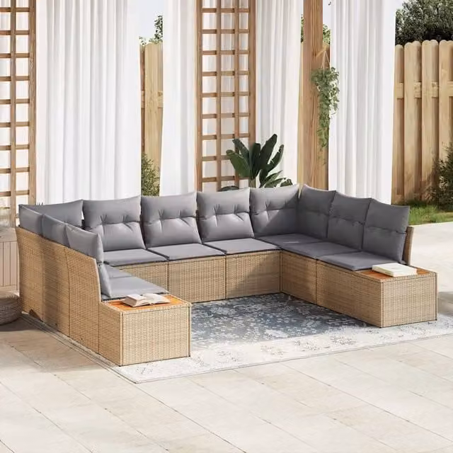 Set Divano da Giardino a L vidaXL in Metallo e Rattan con Cuscini Beige e Grigio per 5 Persone