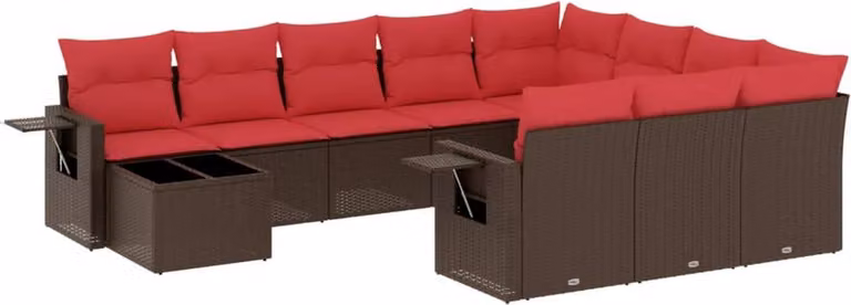 Set Divani da Giardino 11 pz con Cuscini Marrone in Polyrattan