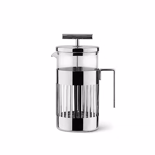 Alessi 9094/8 - Caffettiera di Design, a Presso-Filtro o Infusiera, in Acciaio Inossidabile 18/10 Lucido e Vetro Pirofilo, 8 Tazze