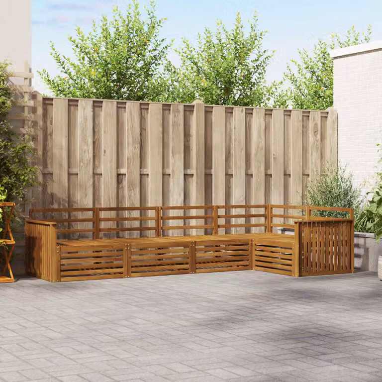 Set di divani da esterno vidaXL a forma di L in legno di acacia marrone con cuscini inclusi
