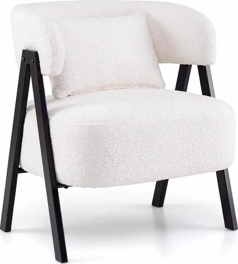 Poltrona COSTWAY, poltrona lounge in Pelliccia sintetica con cuscino lombare e gambe in metallo, poltrona imbottita con portata massima 150 kg, comoda sedia imbottita, bianca
