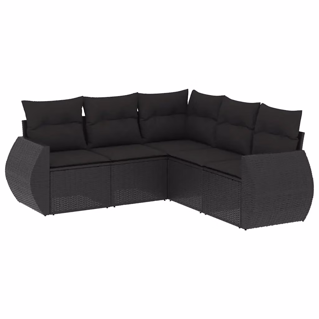 vidaXL Set Divani da Giardino a L 5 pz in Polyrattan Nero con Cuscini Imbottiti – 2