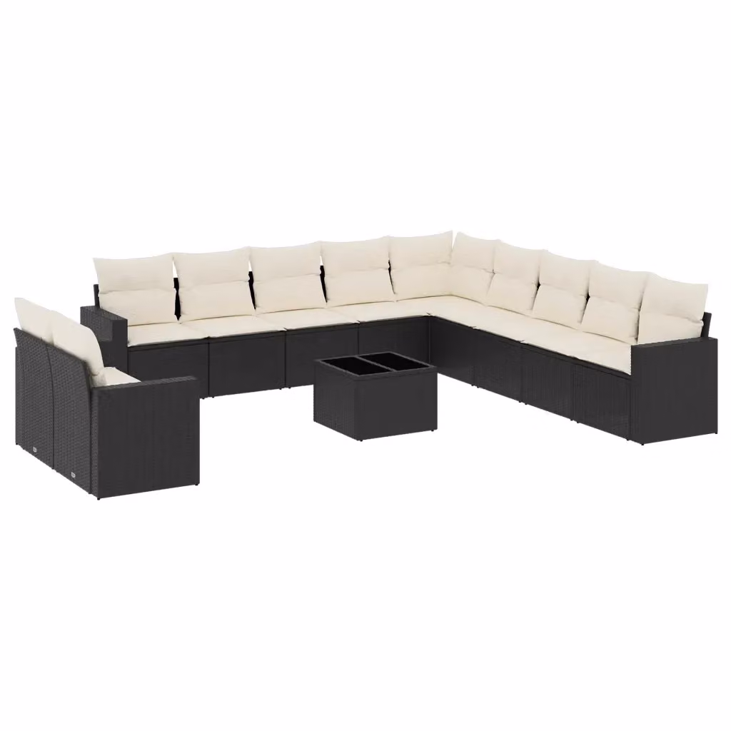 Set di divani da giardino vidaXL in 12 pezzi con cuscini in polyrattan nero e tavolino da esterno – 2