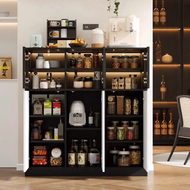 Credenza per cucina - Zephmum - 100x40x105 cm - Illuminazione integrata, 6 ante