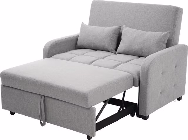 Divano-letto pieghevole multifunzionale 2-in-1 ZR Home con schienale regolabile e rivestimento in cotone e lino, Grigio, L: 127 cm, P: 75 cm, H: 94 cm