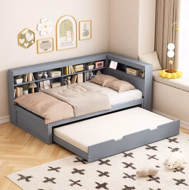Divano letto multifunzione 90x200 cm con letto estraibile 90x190 cm; presa USB; grigio