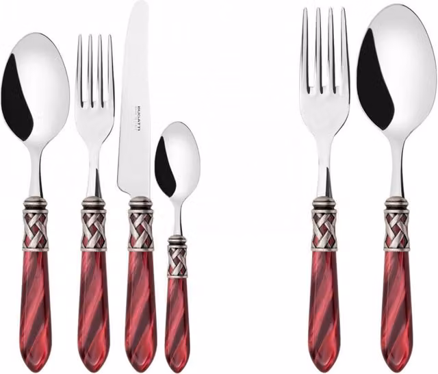 ALADDIN Ghiera Argento Anticato, Posate Set 50 pz, Scatola Colore: Rosso, Ghiera: Argento