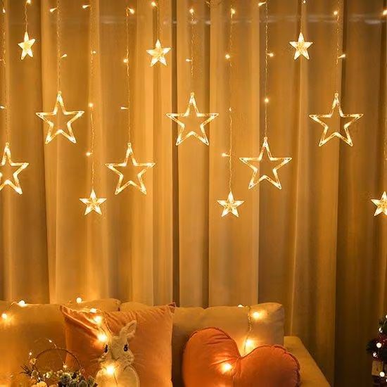Tenda luminosa a LED - 138 LED - Effetto cielo stellato - Catena luminosa per interni ed esterni - 12 stelle - Tenda luminosa a LED con 8 modalità di illuminazione - Luce bianco caldo