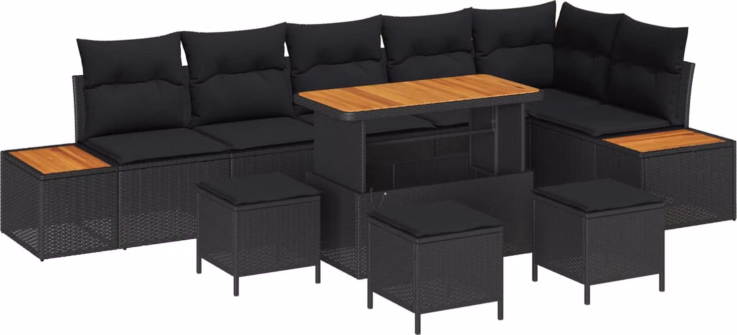 Set Divano da Giardino 10 pcs Nero polyrattan
