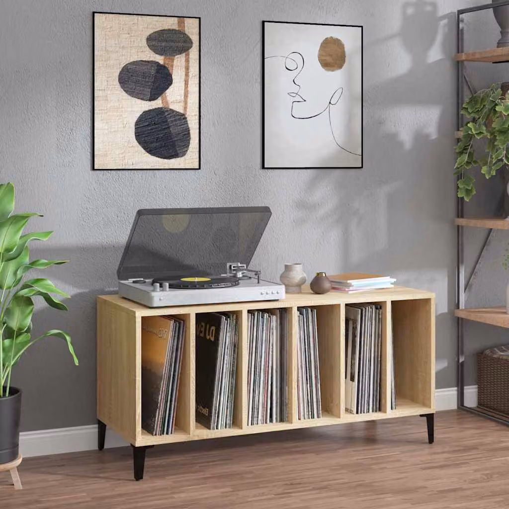 vidaXL Mobile Porta Dischi in Rovere Sonoma e Legno Multistrato, L: 100 cm, P: 38 cm, H: 48 cm