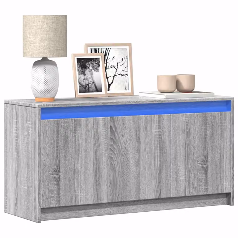 Mobile Porta TV vidaXL con Illuminazione LED Grigio, Design Moderno con Ruote e Compartimenti Media, L 100 cm x P 34 cm x H 50 cm