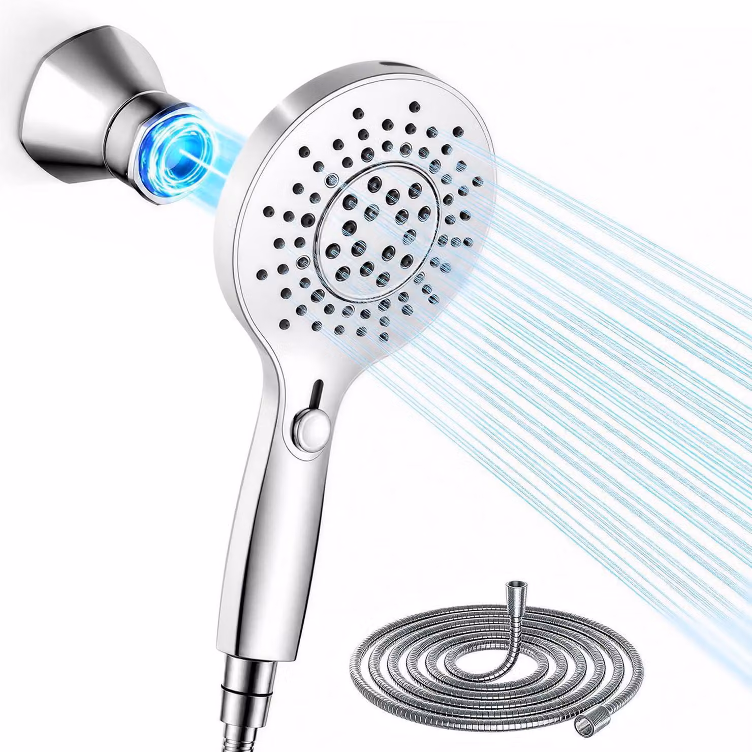 Doccia con supporto magnetico, 10 tipi di getto, soffione ad alta pressione con tubo, anticalcare, facile da installare