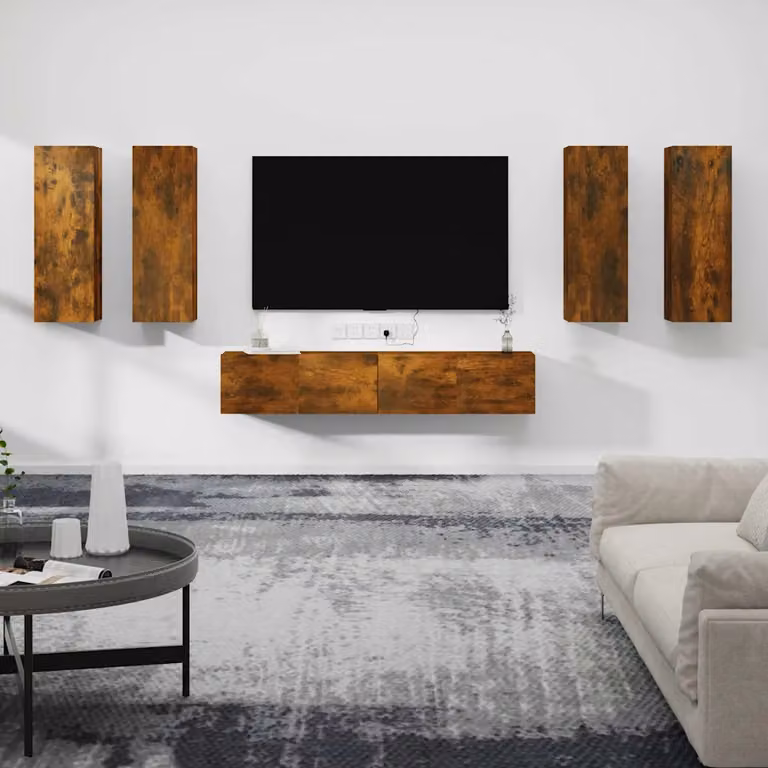 Set di mobili porta TV da 6 pezzi vidaXL in legno MDF color rovere marrone per soggiorno con montaggio a parete