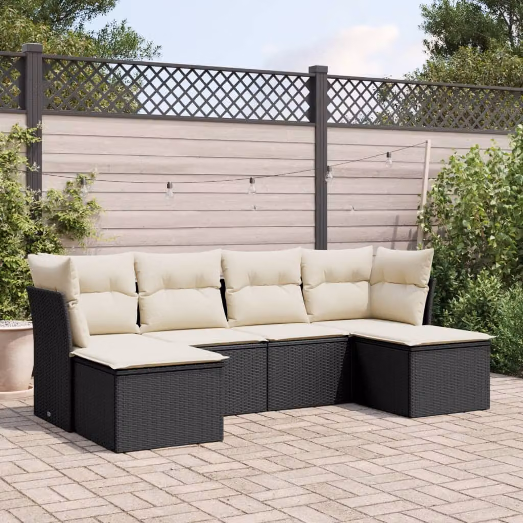 vidaXL Set Divano da Giardino a L 6 pz con Cuscini in Polyrattan e Struttura in Acciaio Nero – 1