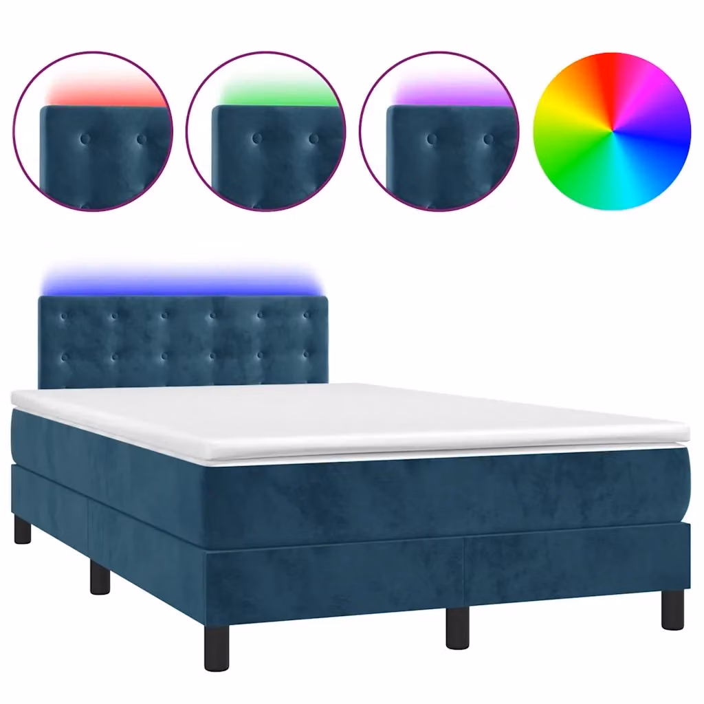 Letto Ibrido con Materasso e Illuminazione LED vidaXL in Velluto Blu e Bianco L/P: 120 x 200 cm – 2