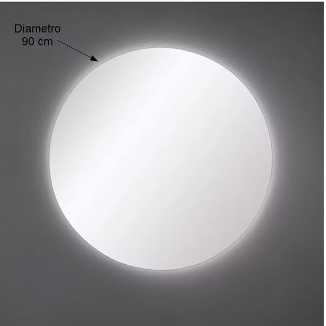 Specchio da Parete Rotondo Etrusca con Illuminazione LED, Colore Argento, Diametro: 90 cm