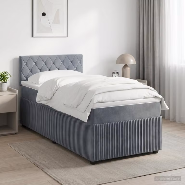 Letto box spring con materasso ibrido vidaXL in velluto Grigio Scuro, L/P/H: 90 x 190 cm