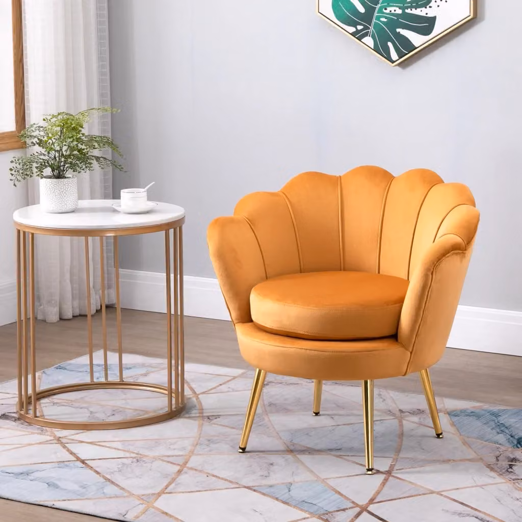 Poltrona Girevole Minimal in Velluto Giallo con Braccioli e Struttura in Metallo L: 76 cm, P: 67 cm, H: 74 cm – 2