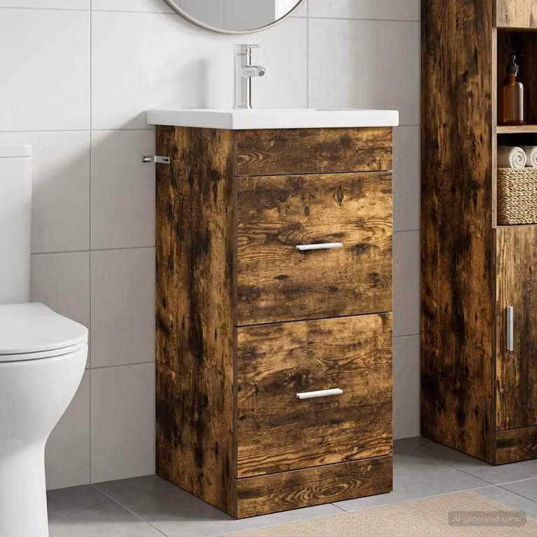 Mobile da bagno con lavabo vidaXL moderno in Rovere Fumo L: 42 cm, P: 40 cm, H: 84,5 cm