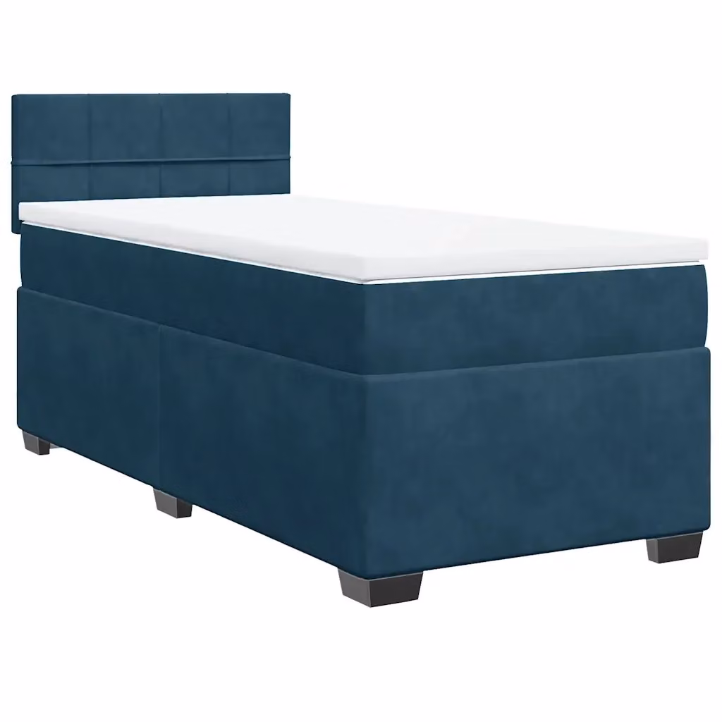 Letto con Giroletto a Molle e Materasso Ibrido vidaXL in Velluto Blu Scuro L/P: 100 x 200 cm – 2