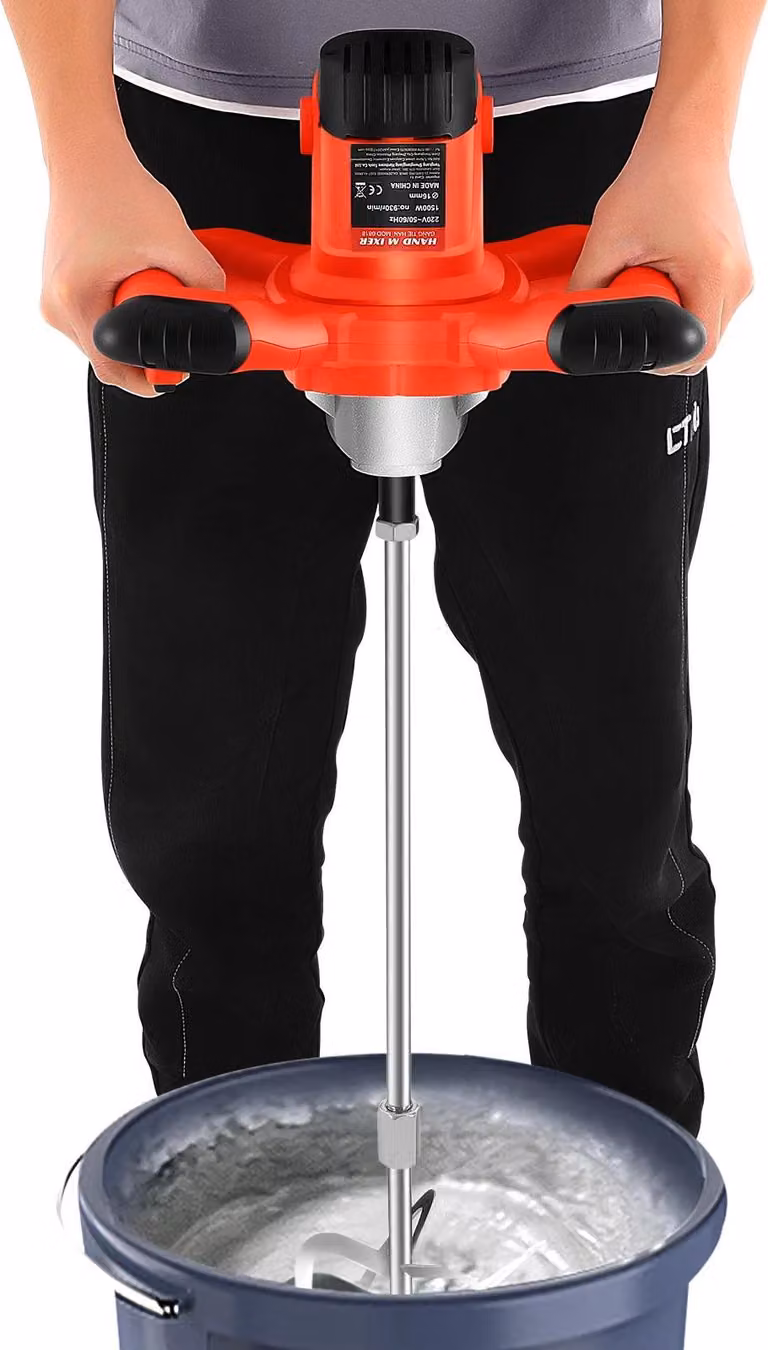 Agitatore elettrico - Mescolatore per malta/calcestruzzo, agitatore per vernici - 1500 W - 220 V - 6 velocità 330-930 giri/min - Motore a spazzole in rame puro e carbonio - Asta di agitazione 57,5 cm