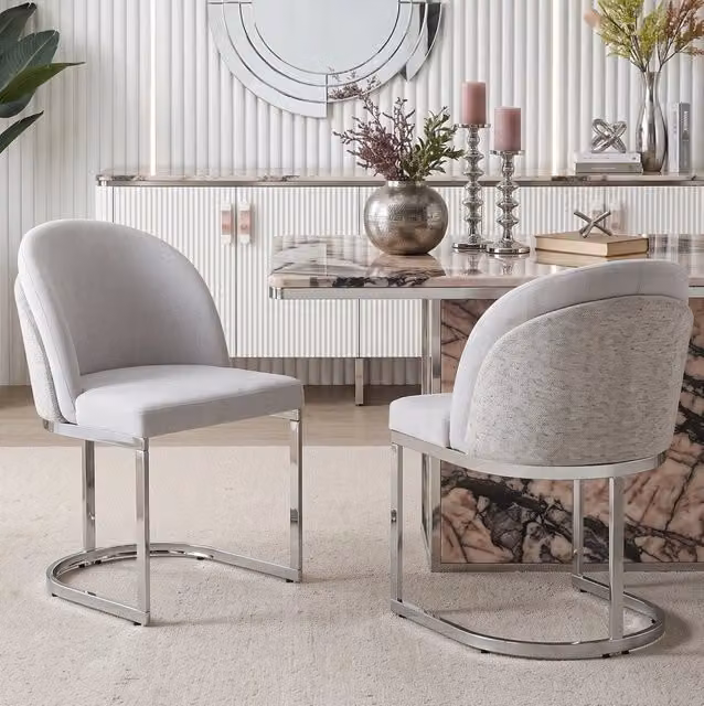 Set di 2 sedie da pranzo 59x52x85 cm grigio chiaro e argento - schienale doppio