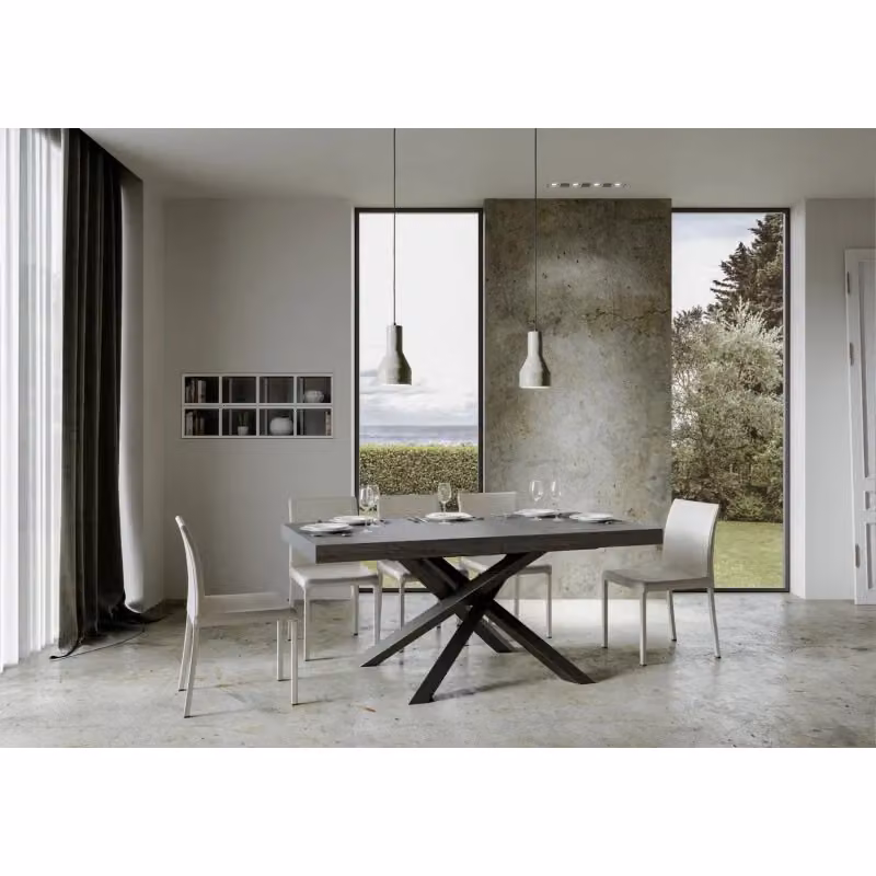 Tavolo allungabile Itamoby Volantis con telaio in metallo antracite e piano effetto cemento L/P/H: 160 x 90 x 77 cm (estendibile fino a 264 cm) – 2