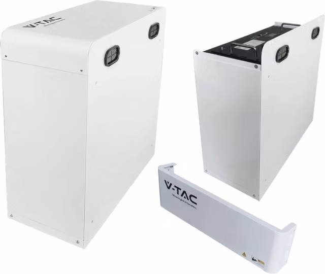 Kit Batteria di Accumulo V-TAC LiFePO4 da 9.6kWh 48V 200Ah con BMS Integrato e Modulo Armadio Rack Bianco per Inverter Fotovoltaici CEI 0-21