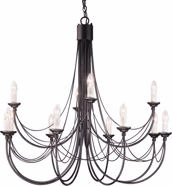 Lampadario Classico Carisbrooke Elstead Lighting in Metallo Nero con 12 Luci E14