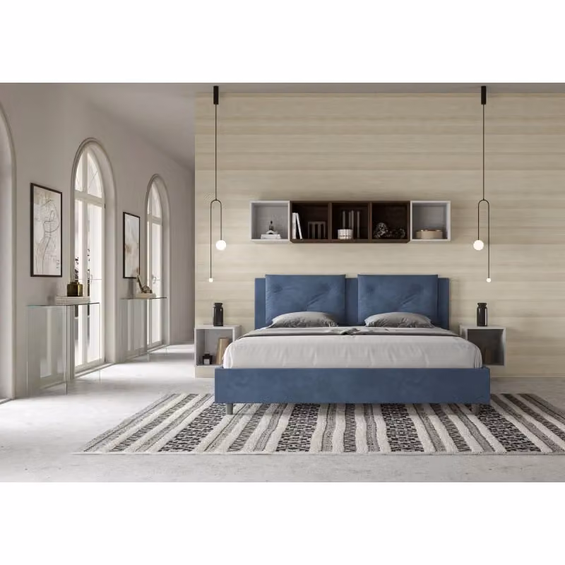 Letto matrimoniale imbottito Appia Ityhome in microfibra blu L/P/H: 170 x 190 x 110 cm – 2