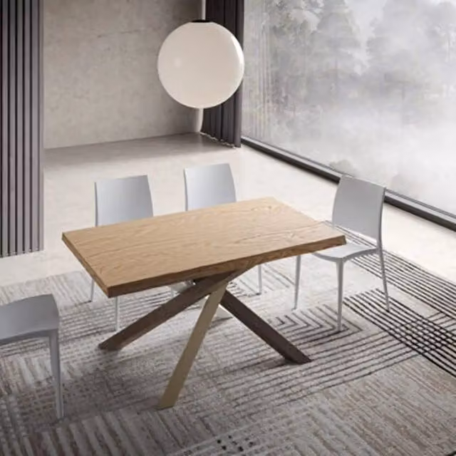 Tavolo fisso moderno Itamoby in legno rovere con bordo live edge e gambe a X multicolore L: 140 cm, P: 90 cm, H: 75 cm