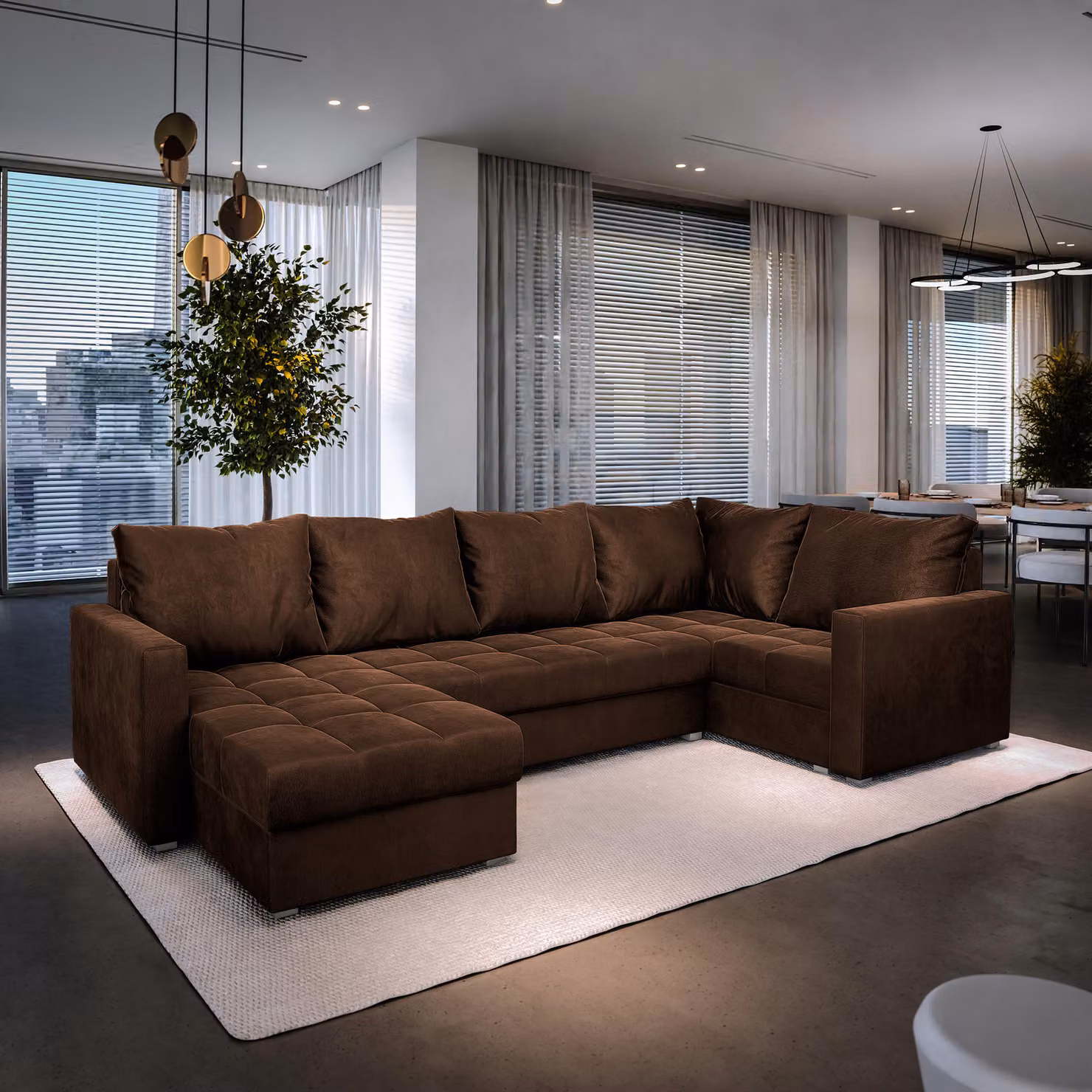 Divano angolare Masseno LORIVO R-S con funzione letto a U, divano con box letto, divano da soggiorno, divano, divano letto, set di divani - marrone, KRONOS 06
