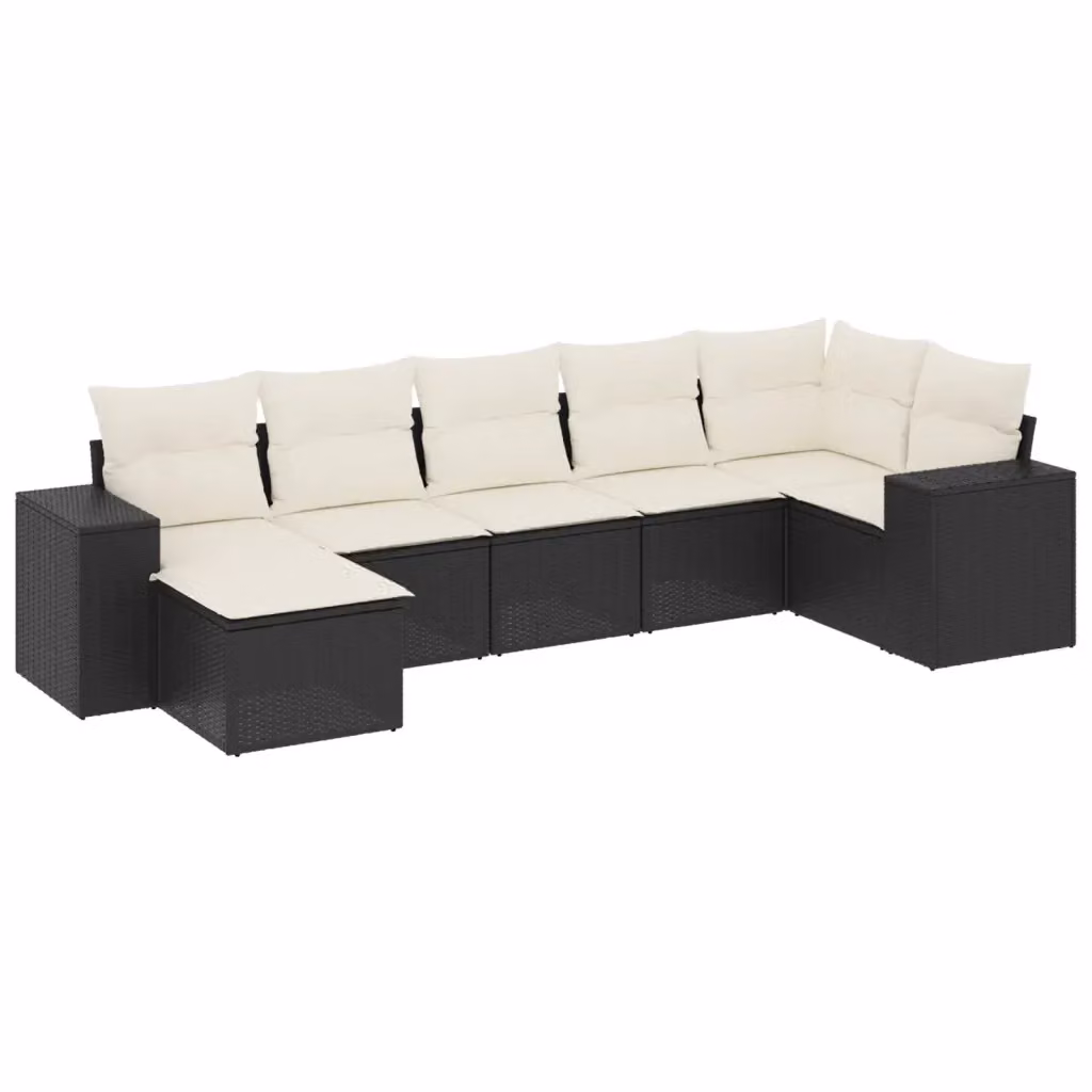 vidaXL Set Divani da Giardino a L con Cuscini 7pz in Polyrattan Nero e Bianco – 2