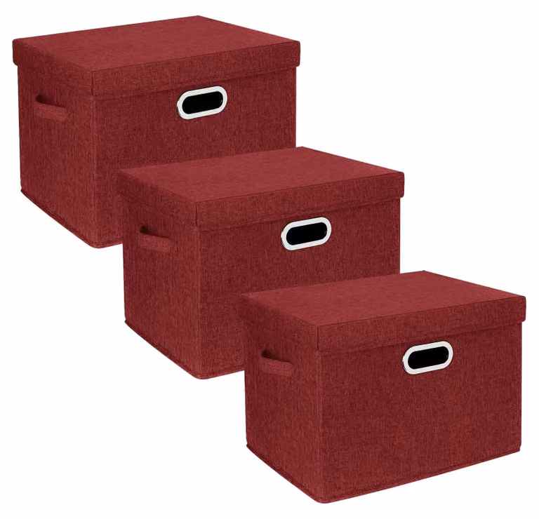 Omgoods - Contenitore di stoccaggio grande con coperchio, set da 3, colore rosso vino