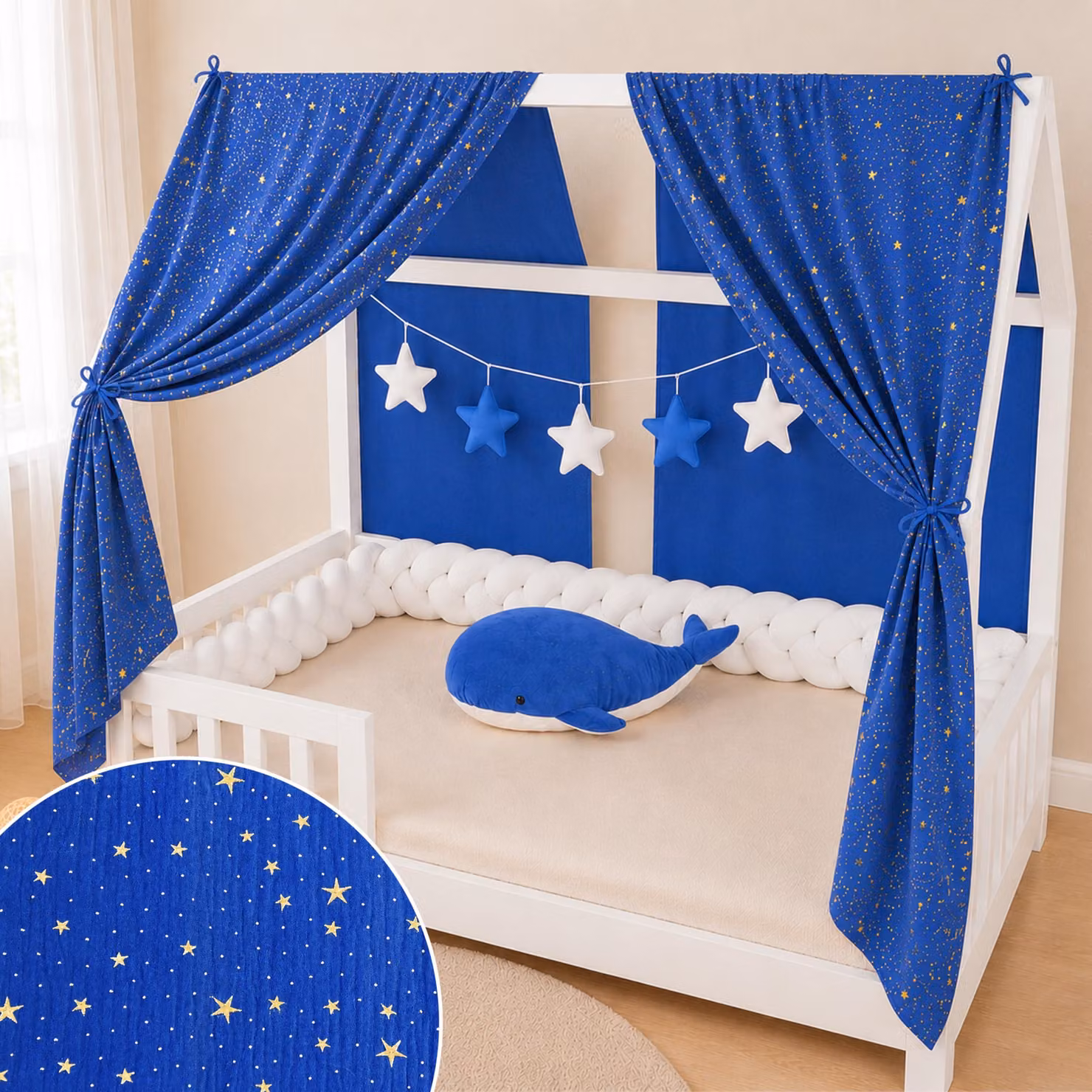 Set da 2 lenzuola in mussola di cotone, colore blu navy, dimensioni 62x270 cm