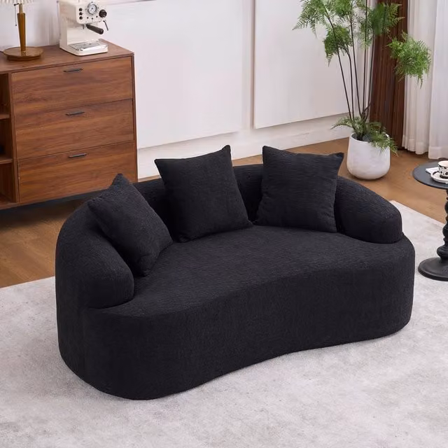 Divano 2 posti con cuscini ¨C Minimal ¨C Nero tessuto compatto
