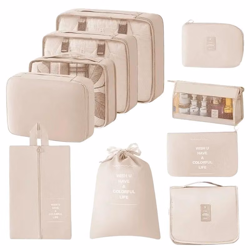 Borse da viaggio pieghevoli, design versatile, confezione da 10 pezzi, colore beige