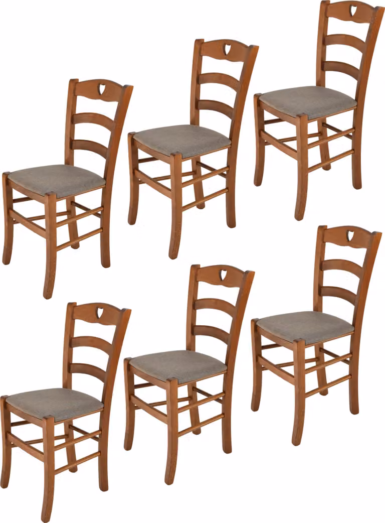 t m c s Tommychairs - Set di 6 sedie CUORE per cucina e sala da pranzo, struttura robusta in legno di faggio laccato nel colore noce chiaro e sedile imbottito rivestito in tessuto nel colore marrone fulvo