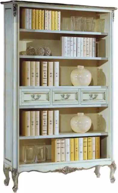 Libreria classica in legno stile shabby chic bianco e argento Mobili 2G L/P/H: 130 x 50 x 215 cm – 3