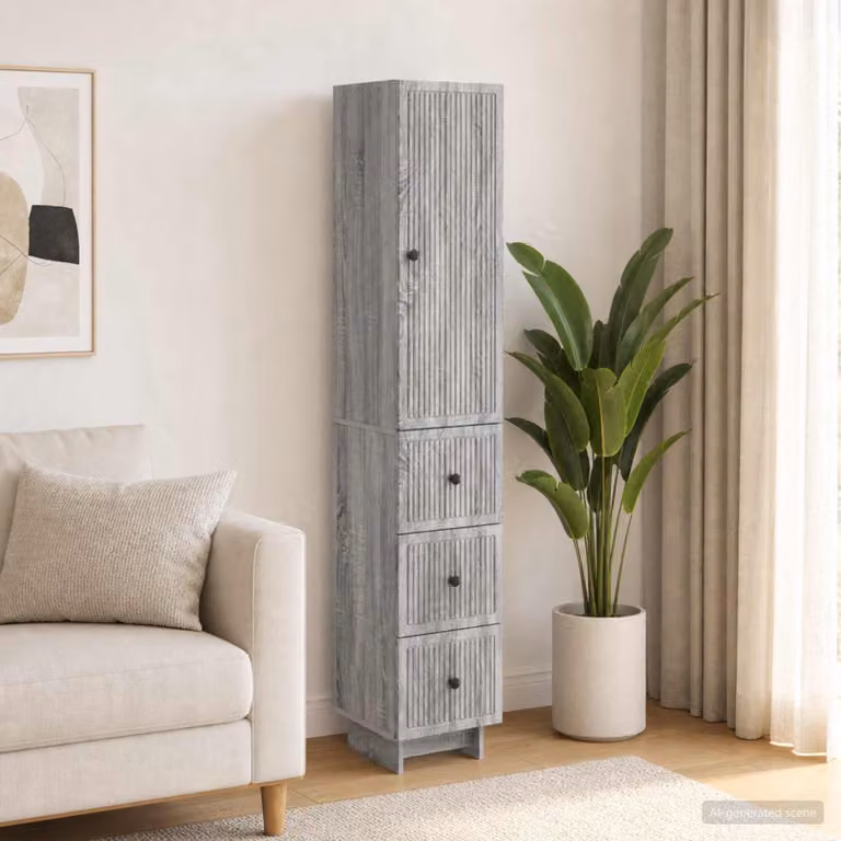 Set di 2 armadi moderni vidaXL in legno e MDF grigio con ripiani e cassetti interni per soggiorno o esterno L/P/H: 90,0 x 34,5 x 33,0 cm
